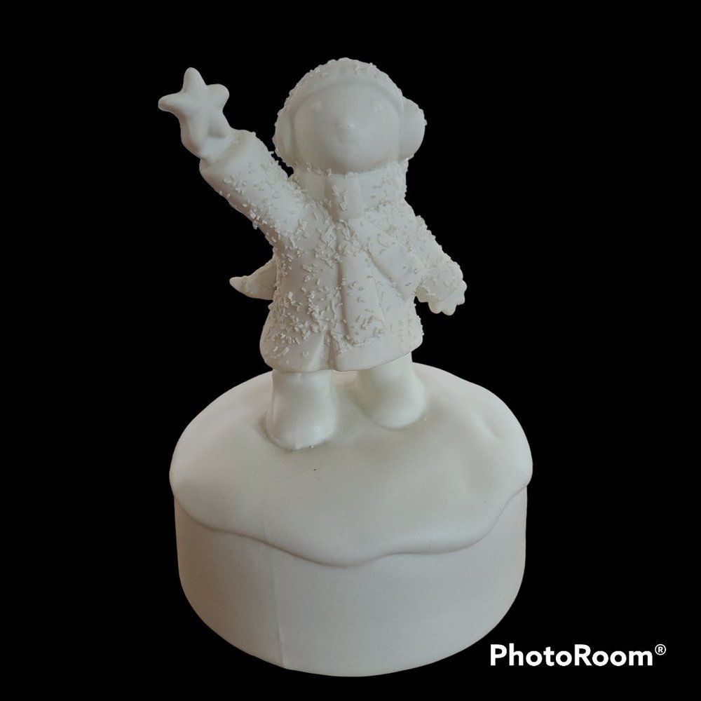 Porcelain Bisque Holiday Christmas Music Box Young Girl & Star "Silent Night"